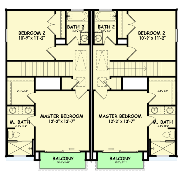 100316GHR_F2_1699028730 Modern Duplex House Plan with 3-Bed, 3-Bath Units - Architectural Designs