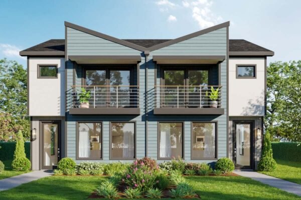 100316GHR_Render_1699028734 Modern Duplex House Plan with 3-Bed, 3-Bath Units - Architectural Designs