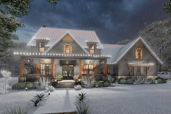 16919WG_christmas-rendering_1670423183 Country Craftsman House Plan with 2-Story Great Room and Upstairs Game Room