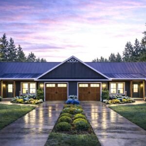 Ranch Style Duplex House Plan with Six Bedrooms and Twin Garages