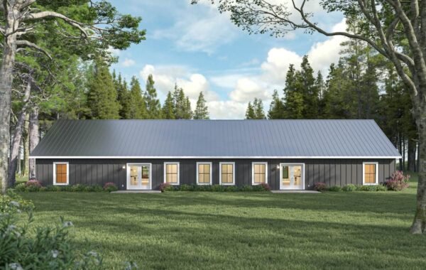 Ranch Style Duplex House Plan with Six Bedrooms and Twin Garages