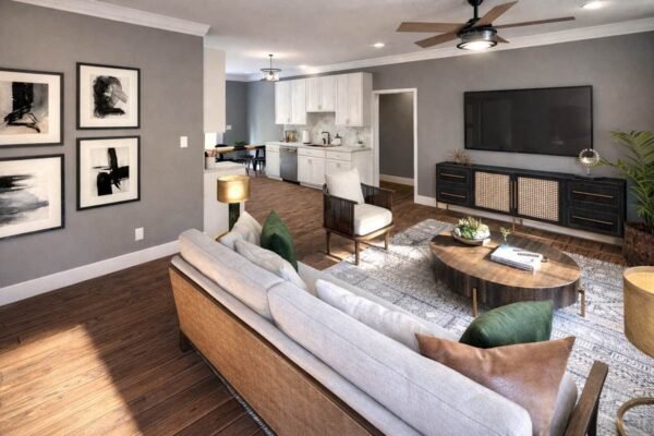 Ranch Style Duplex House Plan with Six Bedrooms and Twin Garages