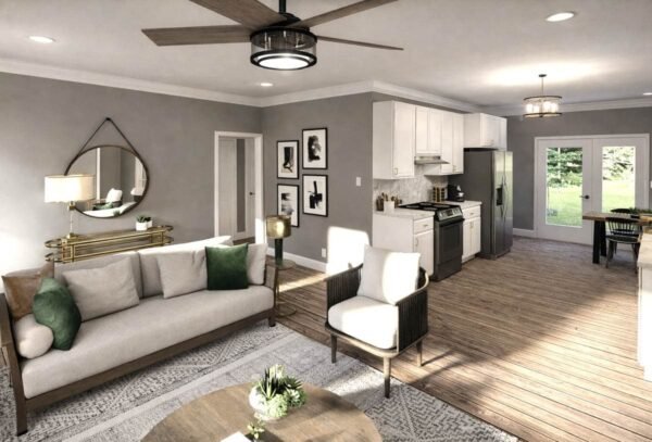 Ranch Style Duplex House Plan with Six Bedrooms and Twin Garages