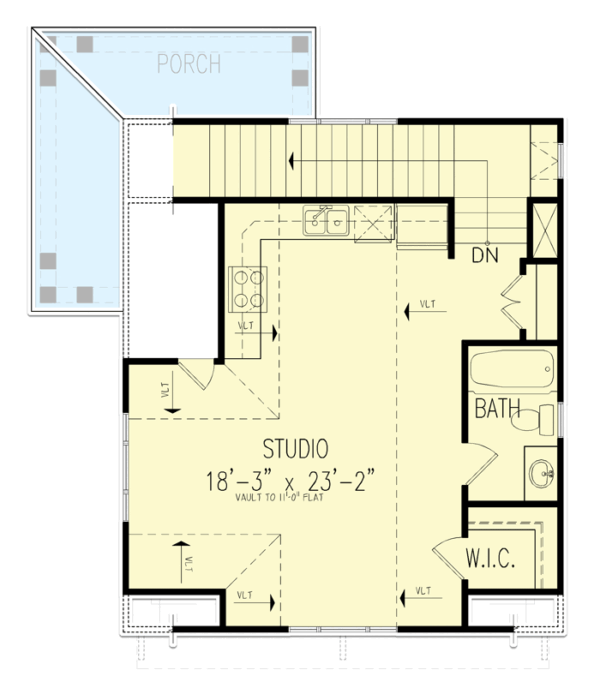 25781GE_FL-2_1666809193 European-Style Carriage House Plan with 650 Square Foot Studio Apartment