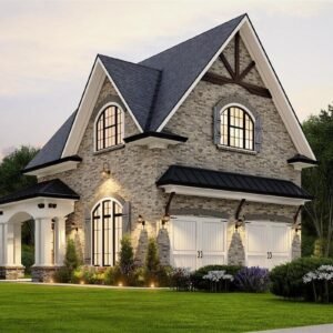 25781GE_Render-01_1666809183 European-Style Carriage House Plan with 650 Square Foot Studio Apartment