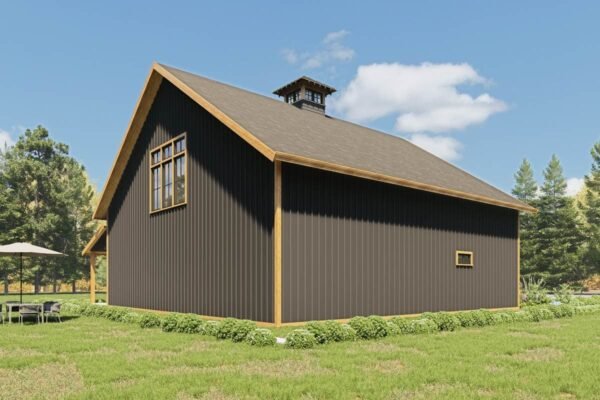 Modern Barndominium Plan with Indoor Sports Court and Vaulted Loft