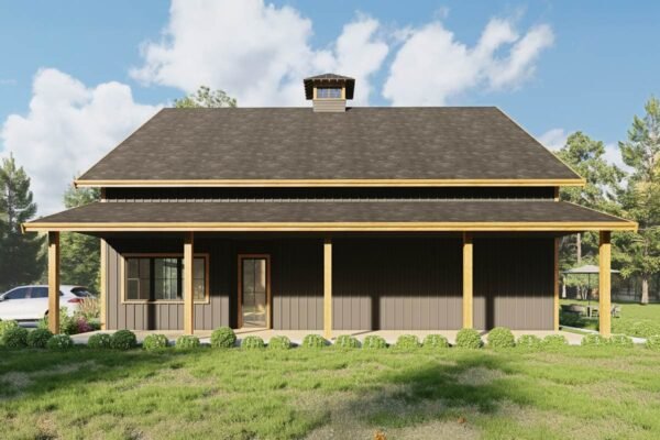 Modern Barndominium Plan with Indoor Sports Court and Vaulted Loft