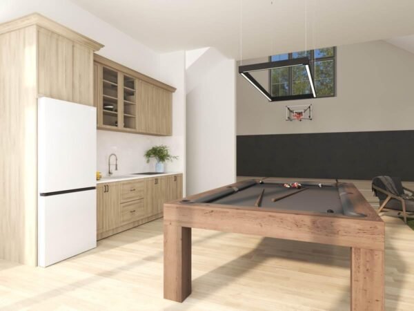 Modern Barndominium Plan with Indoor Sports Court and Vaulted Loft