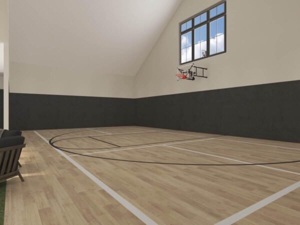 Modern Barndominium Plan with Indoor Sports Court and Vaulted Loft