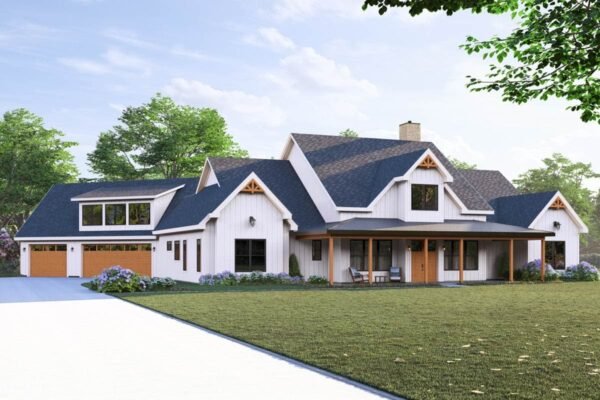 405109FDC-001-Exterior-Render_1773068006 4-Bedroom Modern Farmhouse House Plan with Angled 3-Car Garage