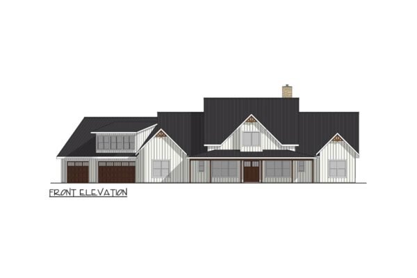 405109FDC-Elevation-Front_1773068006 4-Bedroom Modern Farmhouse House Plan with Angled 3-Car Garage