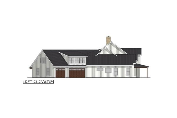 405109FDC-Elevation-Left_1773068006 4-Bedroom Modern Farmhouse House Plan with Angled 3-Car Garage