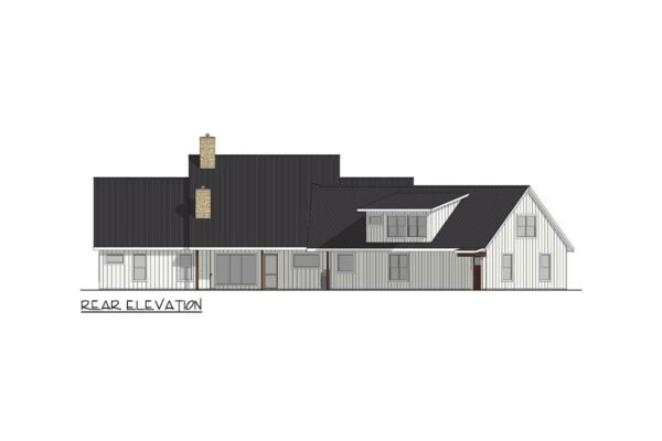 405109FDC-Elevation-Rear_1773068011 4-Bedroom Modern Farmhouse House Plan with Angled 3-Car Garage