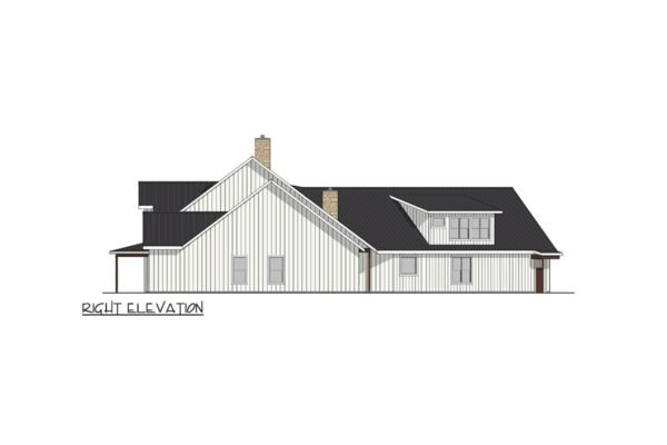 405109FDC-Elevation-Right_1773068006 4-Bedroom Modern Farmhouse House Plan with Angled 3-Car Garage