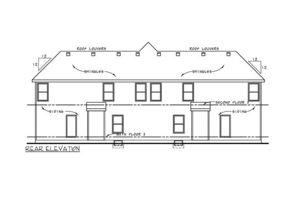 42727DB_Rear_1696434389 New American Duplex House Plan with 3 Bed 2 Car Units Under 1500 Square Feet