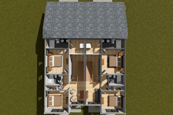 Two-Story Traditional Duplex house Plan with Dual Laundry - 1447 Sq Ft Per Unit