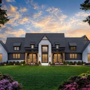 56547SM-front-rendering-02_1723643363 4-Bed Modern Farmhouse Plan with Outdoor Kitchen and Fireplace - 3877 Sq Ft