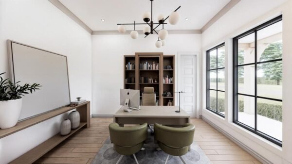 56547SM-interior-rendering-001-Office-1_1729028563 4-Bed Modern Farmhouse Plan with Outdoor Kitchen and Fireplace - 3877 Sq Ft