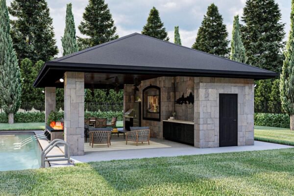 62303DJ_Render05_1611763157 Poolhouse with Firepit, Fountains and 3-Side Access