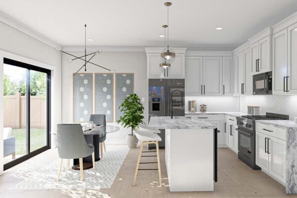 623050DJ-Dining_1635347446 Triplex House Plan with Matching 3 Bed, 2.5 Bath Units - 1464 Sq Ft Each