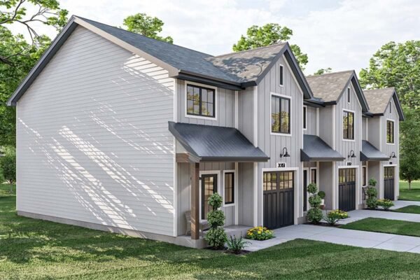 623050DJ-Left_1635347446 Triplex House Plan with Matching 3 Bed, 2.5 Bath Units - 1464 Sq Ft Each