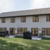 623050DJ-Rear_1635347447 Triplex House Plan with Matching 3 Bed, 2.5 Bath Units - 1464 Sq Ft Each