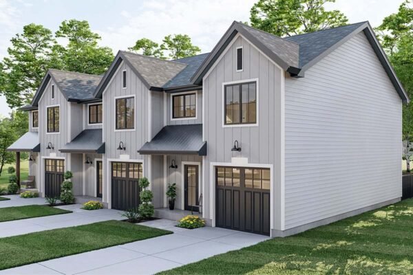 623050DJ-Right_1635347445 Triplex House Plan with Matching 3 Bed, 2.5 Bath Units - 1464 Sq Ft Each