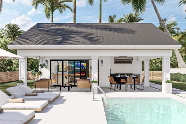 623073DJ_rendering_001_1680636035 Attractive Pool House with Large Covered Porch and a Fireplace