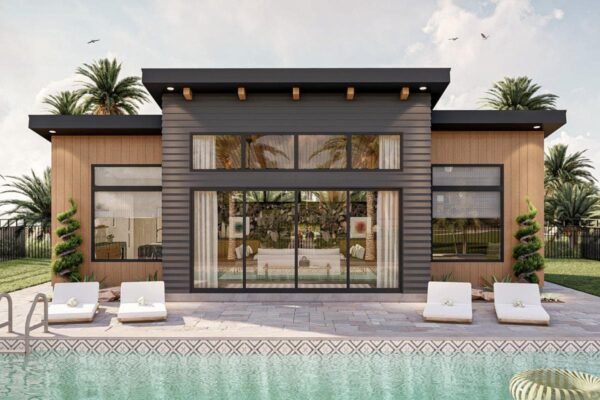 792 Square Foot Modern Pool House with Wet Bar and Lounge