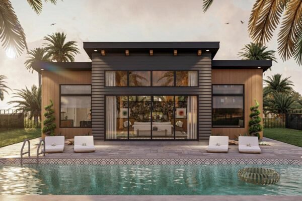 792 Square Foot Modern Pool House with Wet Bar and Lounge