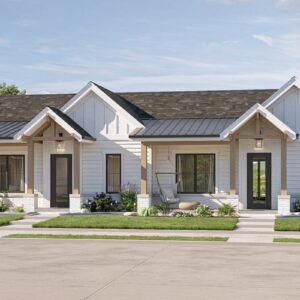 Multi Family House Plan with Two 1-Bed Matching Units Under 700 Sq Ft Each