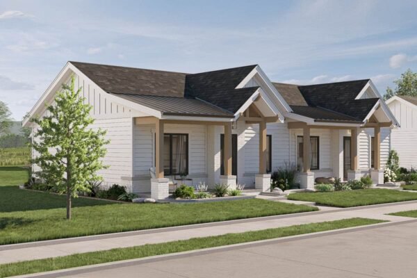 Multi Family House Plan with Two 1-Bed Matching Units Under 700 Sq Ft Each