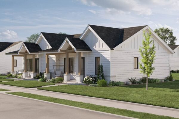 Multi Family House Plan with Two 1-Bed Matching Units Under 700 Sq Ft Each