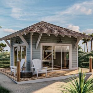 62895DJ_Render01_1593120601 Beach-Inspired Backyard Office Plan with Deck