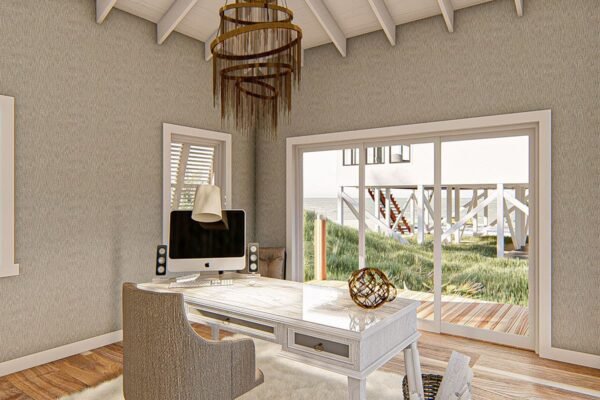 Beach-Inspired Backyard Office Plan with Deck