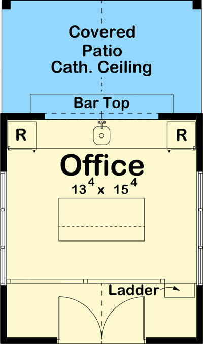 62925DJ_F1_1600436659 Modern Farmhouse Backyard Office Plan with Loft