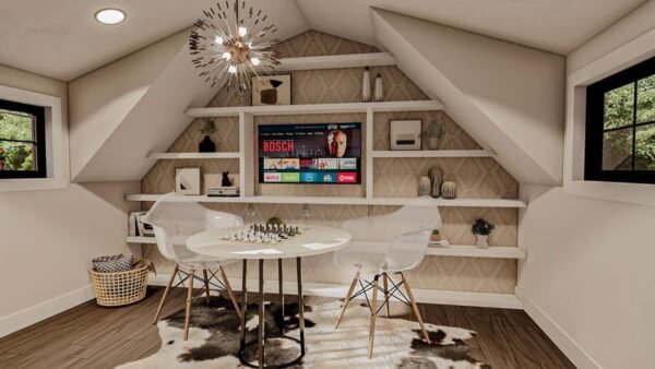 62925DJ_Render08_1599144149 Modern Farmhouse Backyard Office Plan with Loft