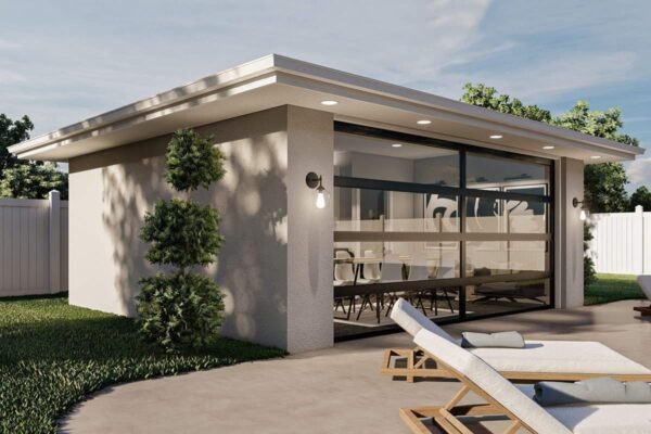 62970DJ_Render03_1604943271 Poolhouse or Backyard Work-from-home Studio with Front-Facing Garage Door