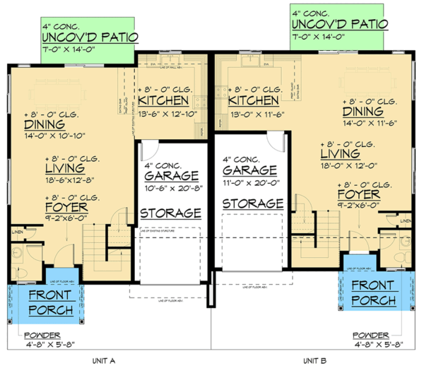 Contemporary Modern Duplex Home Plan with 3 Bed Units Under 1800 Sq Ft