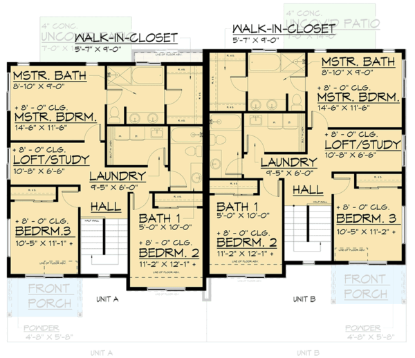 Contemporary Modern Duplex Home Plan with 3 Bed Units Under 1800 Sq Ft