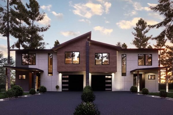 Contemporary Modern Duplex Home Plan with 3 Bed Units Under 1800 Sq Ft