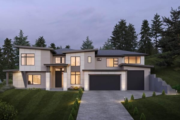 Modern Transitional House Plan with 4-Car Garage and Senior Suite