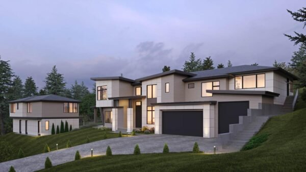 Modern Transitional House Plan with 4-Car Garage and Senior Suite