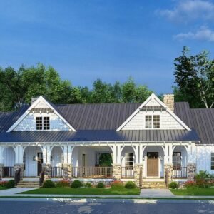 Modern Farmhouse Duplex with Shared Breezeway and Front and Rear Porches - 4 Bed 1703 Sq Ft Units