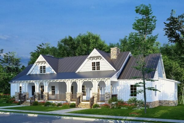 70738MK_rendering_004_1648154544 Modern Farmhouse Duplex with Shared Breezeway and Front and Rear Porches - 4 Bed 1703 Sq Ft Units