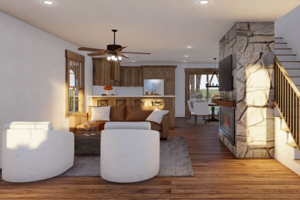 Two-Story Rustic Duplex House Plan with Wrap-Around Porch - 1810 Sq Ft Per Unit