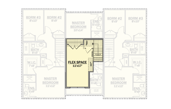 81843AB_FP3_1720021827 Triplex House Plan with 3 Bed 2.5 Bath Units in 2 Different Sizes - 1256 Sq Ft and 1285 Sq Ft