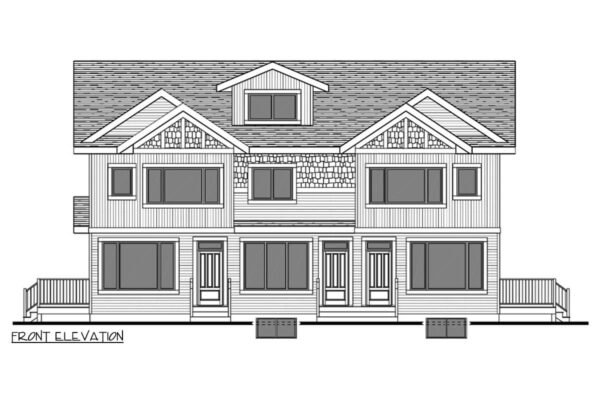 81843AB_Front_1720022414 Triplex House Plan with 3 Bed 2.5 Bath Units in 2 Different Sizes - 1256 Sq Ft and 1285 Sq Ft