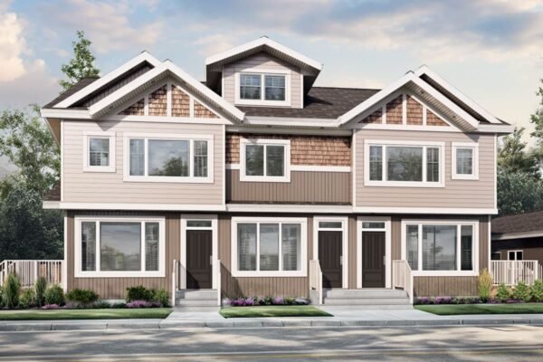 81843AB_Render001_1720022155 Triplex House Plan with 3 Bed 2.5 Bath Units in 2 Different Sizes - 1256 Sq Ft and 1285 Sq Ft