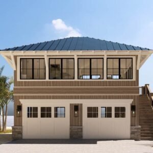 865029SHW-001-Exterior-Render_1764000430 Coastal Carriage House Plan: 1 Bed Apartment, 2-Car Garage